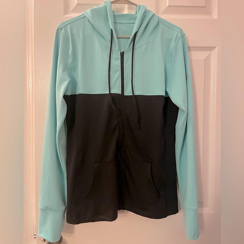 Flex It Pink black and teal zip up hoodie with laser cut pattern.